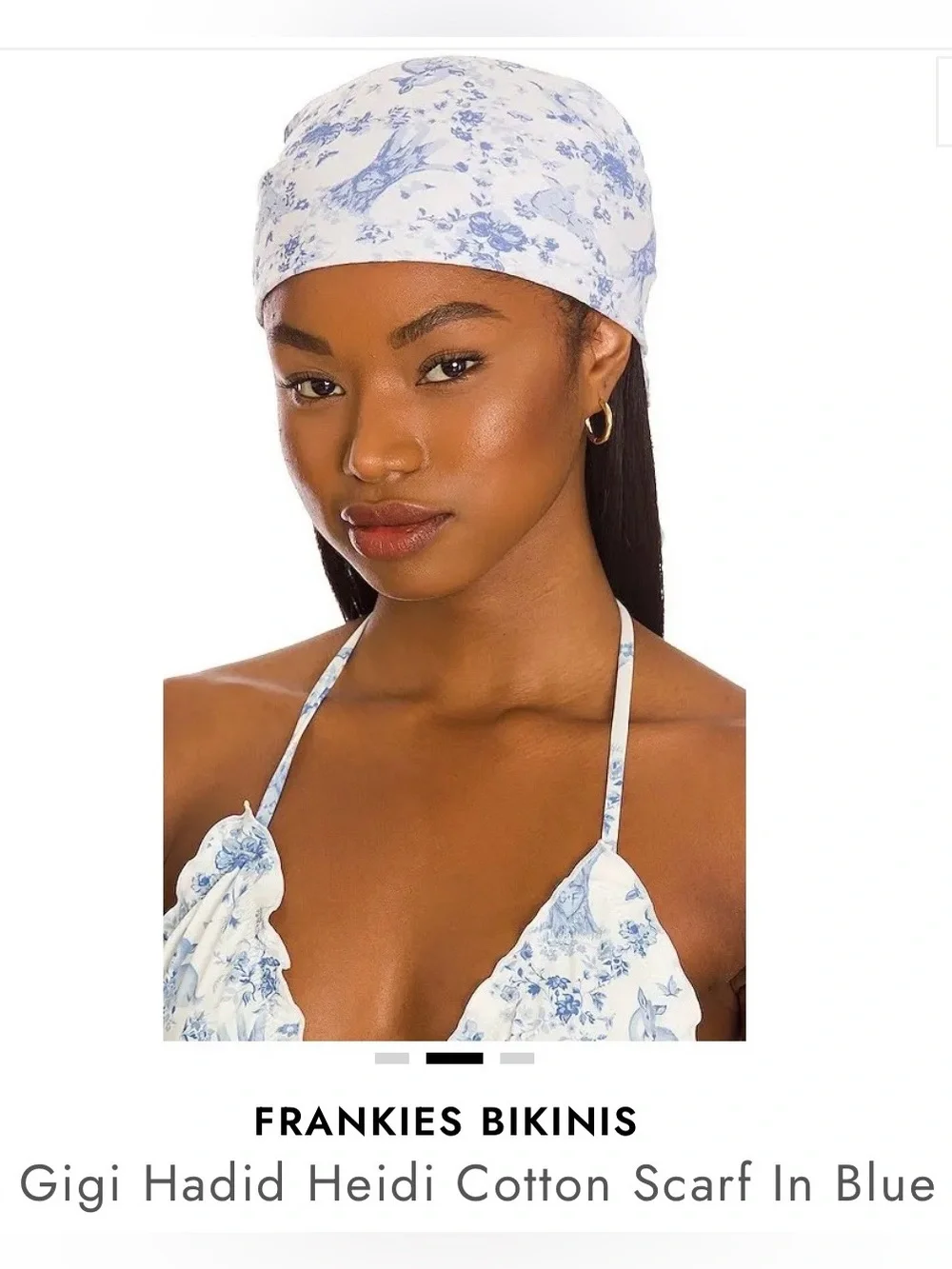 NWOT Frankie's Bikinis x Gigi Hadid Yomi Toile Blue Bikini Set + NWT Head Scarf